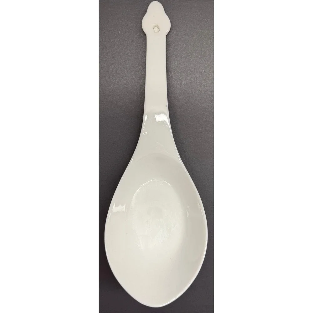 Vintage White Ceramic Chinese Soup Spoon Long Handle Asian Ramen Pho Wonton